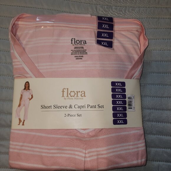 NWT~FLORA~Plus Size Womens 2pc Pink Capri Pajama Set~Sz XXL (22-24) - Picture 1 of 3